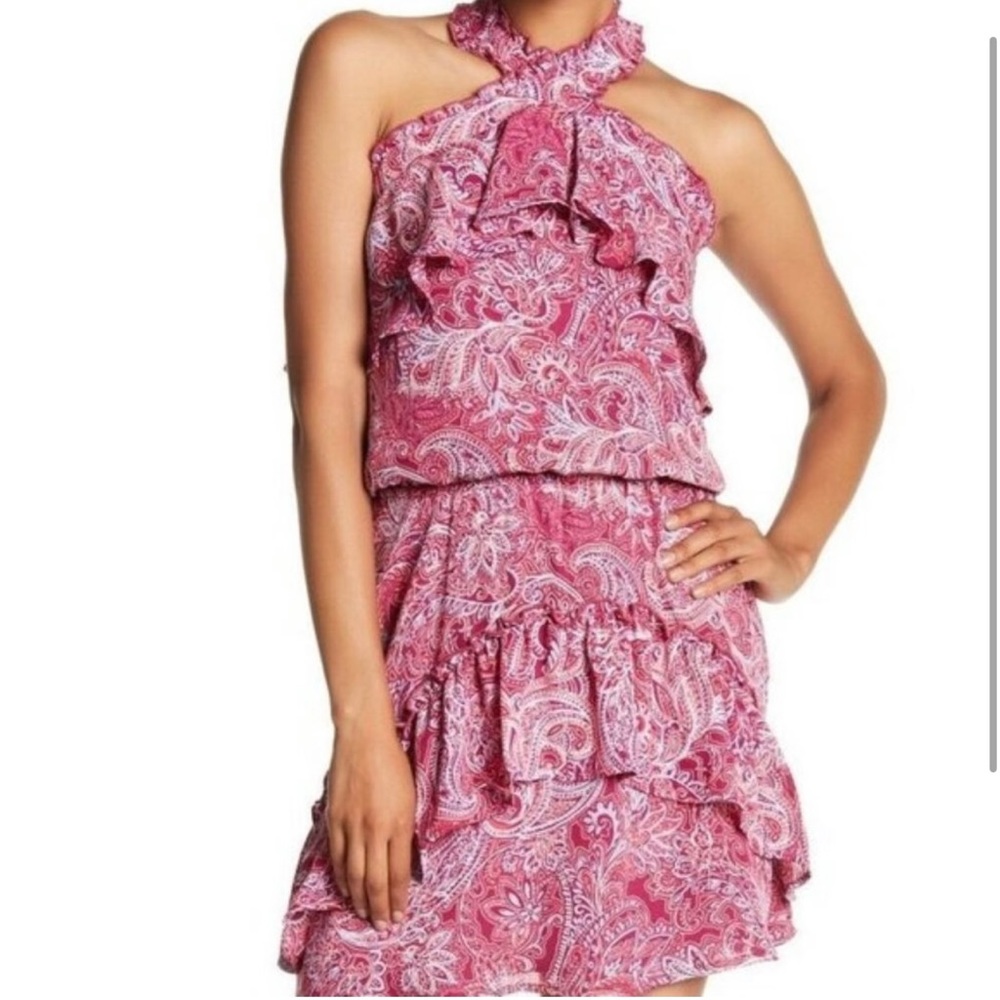 Parker Pink Multi-Color Chiffon
Paisley Design Halter Dress (xs)